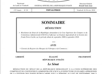 Affaire Petrocaribe : Publication de la résolution du sénat dans Le Moniteur
