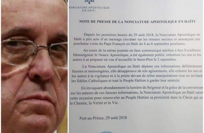 ”Le pape François ne visitera pas Haïti”, dément la nonciature apostolique