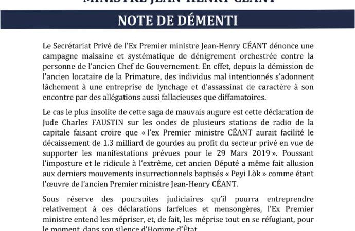 Haïti/ Politique Jean Henry Céant dénonce une campagne de dénigrement contre sa personne.