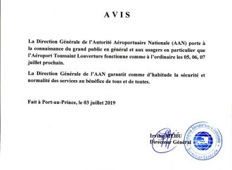 L’Aéroport International Toussaint Louverture ne chomera pas les 6, 7 juillet