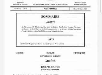 Nouvelles nomination au sein du gouvernement de Joseph Jouthe