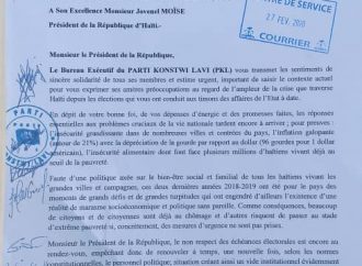Le «Parti Konstwi Lavi», préocuppé par l’ampleur de la crise, écrit a JovenelMoïse