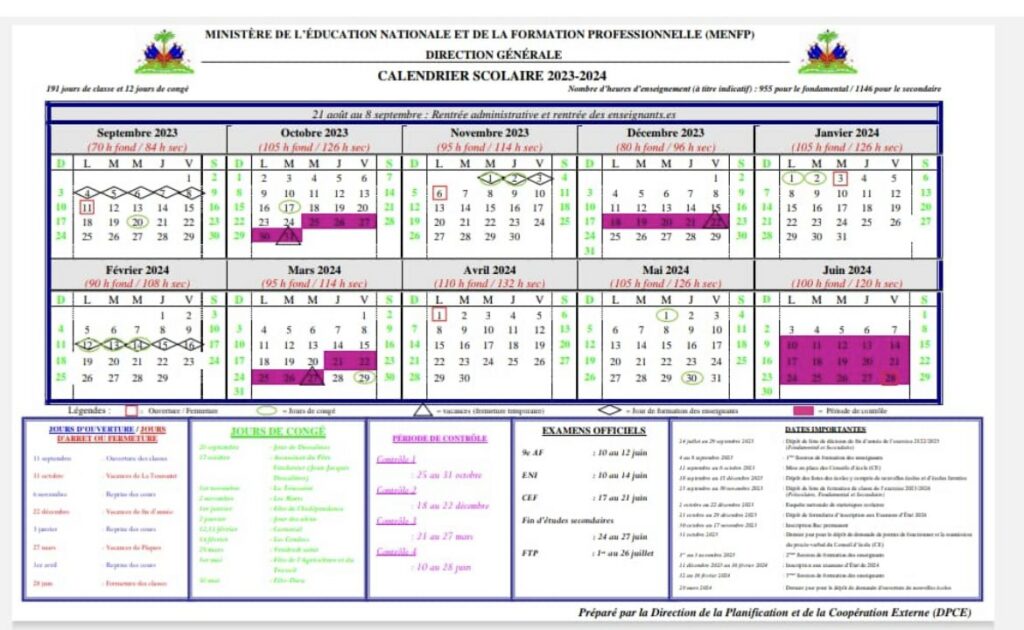 Publication du Calendrier scolaire 2023-2024 : la rentrée des classes est  prévue le 11 septembre 2023 - Haiti24